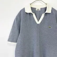 LACOSTE スキッパーネック　鹿の子ポロシャツ　サックスブルー