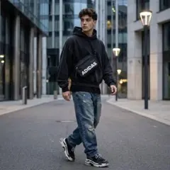 【美品】adidas アディダス ショルダーバッグ ボディバッグ 黒 ビッグロゴ