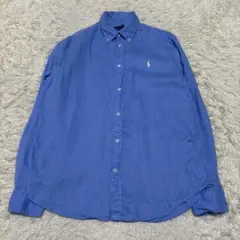 美品 Lサイズ ポロラルフローレン シャツ リネン100 ポニー刺繍 水色