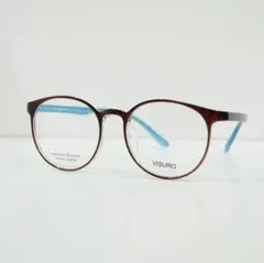 大きめ丸メガネ 韓国風 ブラウン×水色 軽量フレーム 度付き可 小顔効果 新品