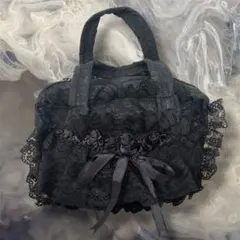 00s y2k フリルリボン総レースバッグ ダークコア ゴシック ゴスロリ 原宿