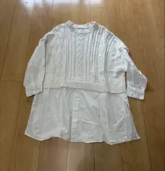ホワイト ケーブルニット ワンピース 長袖