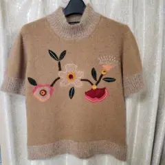 DONNA UNO 花柄刺繍 半袖ニット 40