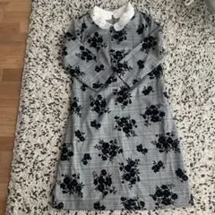 花柄チェック長袖ワンピース