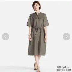 ユニクロ　コットンリネンワンピース　カーキ　Lサイズ