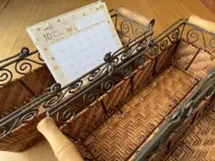 ラタンとスチールのかご　バスケット　アンティーク調　3個セット