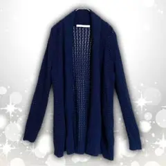 美品　SAN-AI　トッパー カーディガン　レース　透かし編み　ラメ　ネイビー