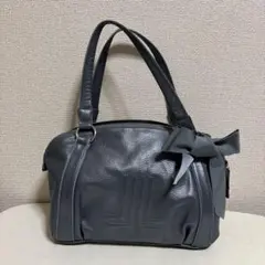 ランバン　グレー レザー ショルダーバッグ リボン付き