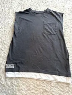 レイヤード風 ノースリーブ Tシャツ グレー