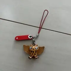 本革　フクロウ　ストラップ　キーホルダー　革製品