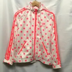 adidas アディダス　フルジップ　パーカー　ドット　白　ピンク　M