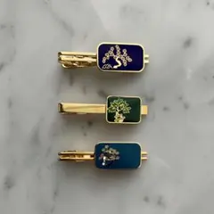 ネクタイピン 3本セット 和柄 紺 緑 青緑 金色 刻印あり