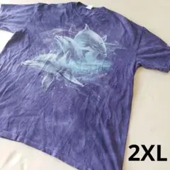 【90s 00s】 アニマルプリントTシャツ／2XL／イルカ パープル 古着