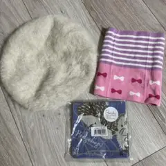 ファー素材ベビー帽子と腹巻きハンカチ