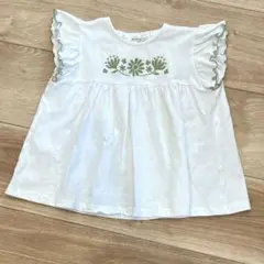 PAIR MANON ペアマノン 半袖シャツ 120cm 白 フリル 花刺繍