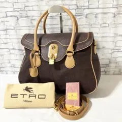 新品同様✨ETRO エトロ・2wayバッグ レザー ダークブラウン系 付属品 