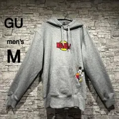 【美品】GU ミッキーマウス メンズパーカー フード付きM グレー 裏起毛 秋冬