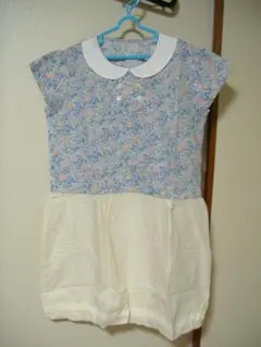 petit editer　150ｃｍ新品ワンピース　青小花柄×キナリ　綿100％