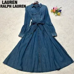 美品 ローレンラルフローレン デニム シャツワンピース マキシ丈 ベルト付き 4