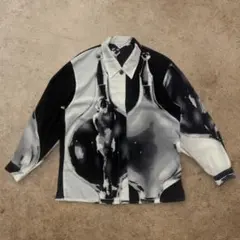 総柄シャツ デザインシャツ モノトーン カジュアル 個性的 一点モノ