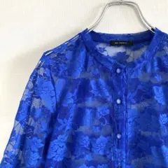 used 花柄レースシャツ シースルー ブルー 日本製 シルク 春服 古着のサムネイル