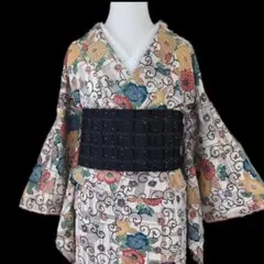 正絹　二部式　作り帯　振袖　成人式　一点物 　十三詣り　結婚式 黒銀糸　蝶柄 正絹 二部式 作り帯 振袖 成人式 一点物 十三詣り 結婚式 黒銀糸 蝶柄