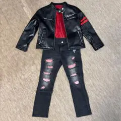 ラッドカスタム　ライダースジャケット130とダメージデニムセット120