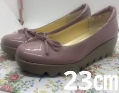 23㎝　ヒルズアベニュー　エナメルパンプス　ウェーブソール　厚底パンプス