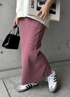 andme セルフカットリブロングタイトスカート　パープル