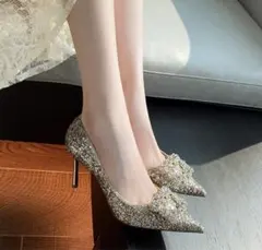 結婚式　ゴールドパンプス25.5センチ