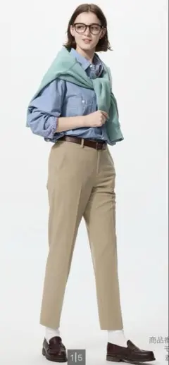 ユニクロUNIQLOスマートアンクルパンツ紺ストライプ