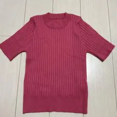 リブ編み ピンク 半袖ニット blue east