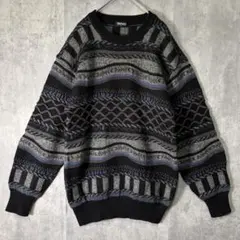 総柄 3Dニット 黒 ウール 日本製 ヴィンテージ
