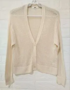 ユニクロ　オフホワイトメッシュショートカーディガン　サイズM