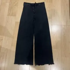 ZARA ブラックブーツカットデニム フリンジ裾