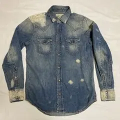 美品DIESEL INDUSTRY   デニムシャツ　ダメージ加工　S