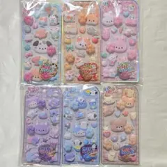 正規品　もちプニューステッカー　肉球スクイーズ　6種セット　ねこ　シマエナガ