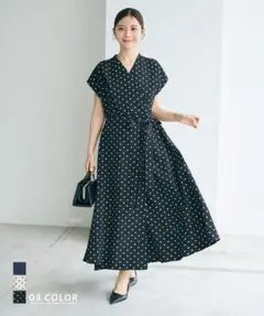 新品タグ付◉ BLACK DOORS リネンリヨセルドットワンピース かぐれ