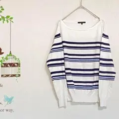 m.f.editorial/ パネルボーダーニット長袖 ボートネック L