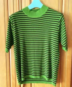 美品❤︎茶✖️グリーン　ボーダーニット半袖
