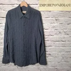 美品希少■EMPORIO ARMANI シワ加工 ロングスリーブシャツ ネイビー