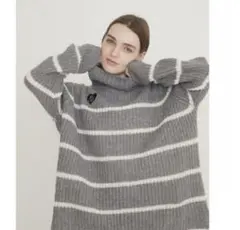 Éé high neck big border knit gray