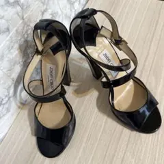 極美品✨ジミーチュウ パテントオープントゥウェッジソールサンダル