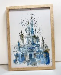 【A4フレーム付き】 水彩画　シンデレラ城　ポスター