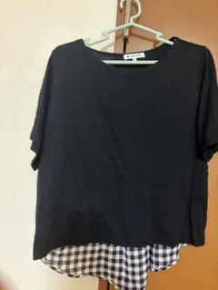GLOBAL WORK 半袖Tシャツ M 黒/チェック柄のサムネイル