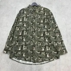総柄シャツ　アニマル柄　鹿　RUGGED EARTH　古着　グリーン　XL