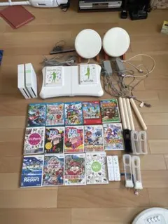 wii本体2台、太鼓の達人2台、wiiフィットボード、ソフト16本
