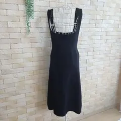 【Dazy】ニットサロペットワンピース♡Ｌハイウエスト　ゆったり　黒ブラック