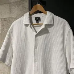 H&M オープンカラー 半袖ニットシャツ L ホワイト