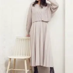 COCODEAL ミニ丈ニット、ロングワンピ　レイヤード　ピンクベージュ